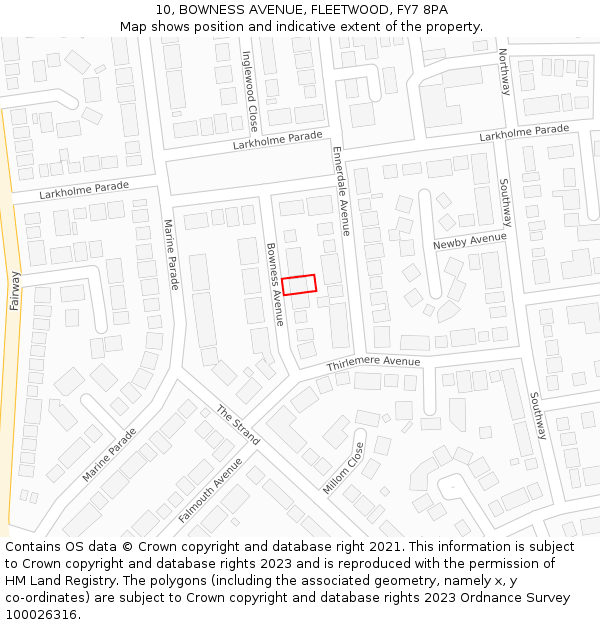 10, BOWNESS AVENUE, FLEETWOOD, FY7 8PA: Location map and indicative extent of plot