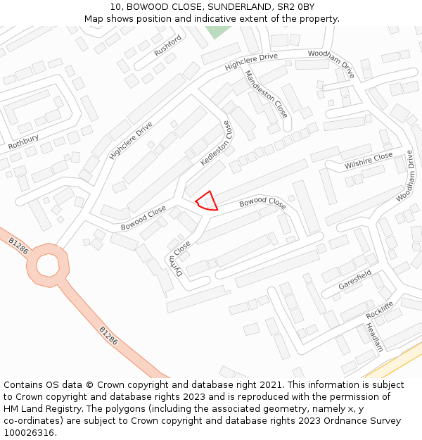 10, BOWOOD CLOSE, SUNDERLAND, SR2 0BY: Location map and indicative extent of plot