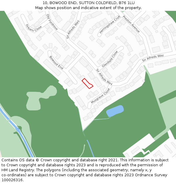 10, BOWOOD END, SUTTON COLDFIELD, B76 1LU: Location map and indicative extent of plot