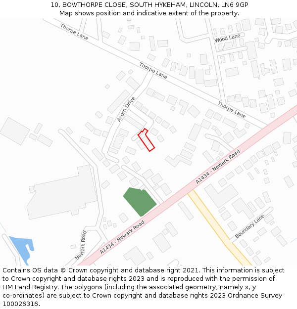 10, BOWTHORPE CLOSE, SOUTH HYKEHAM, LINCOLN, LN6 9GP: Location map and indicative extent of plot