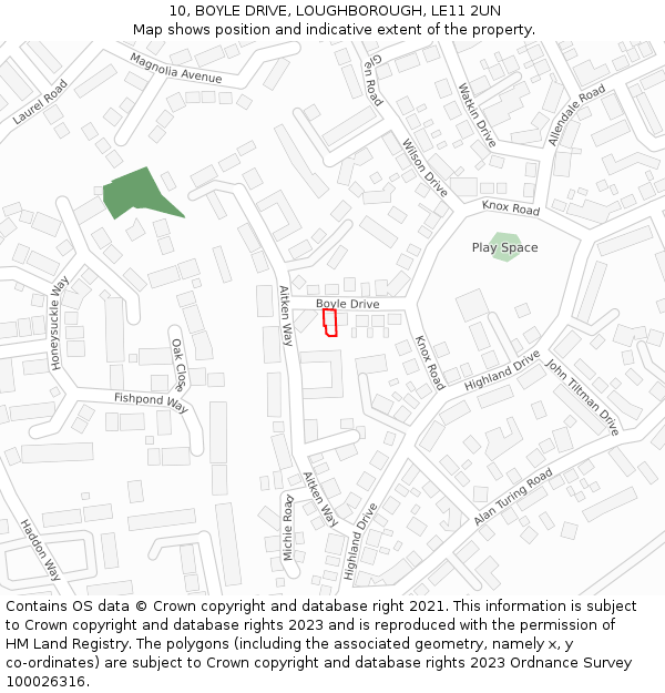 10, BOYLE DRIVE, LOUGHBOROUGH, LE11 2UN: Location map and indicative extent of plot