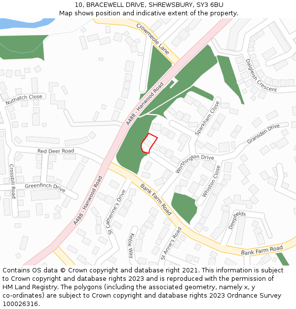 10, BRACEWELL DRIVE, SHREWSBURY, SY3 6BU: Location map and indicative extent of plot