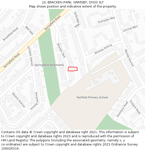 10, BRACKEN PARK, GRIMSBY, DN33 3LT: Location map and indicative extent of plot