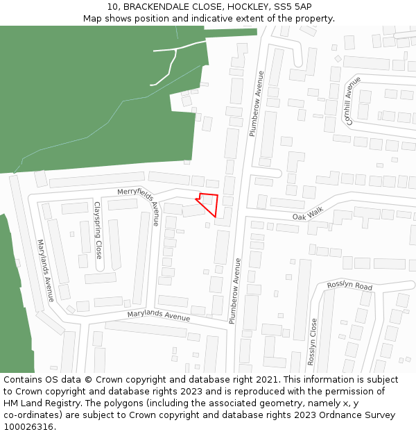 10, BRACKENDALE CLOSE, HOCKLEY, SS5 5AP: Location map and indicative extent of plot