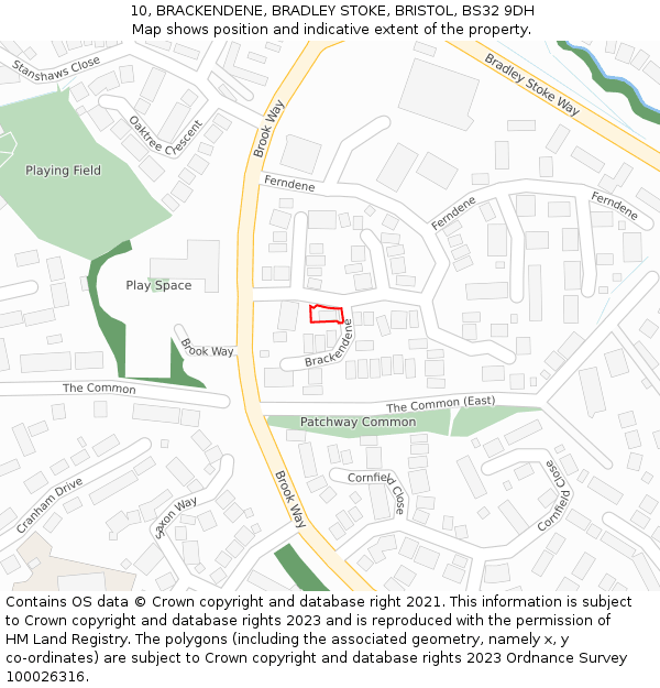 10, BRACKENDENE, BRADLEY STOKE, BRISTOL, BS32 9DH: Location map and indicative extent of plot