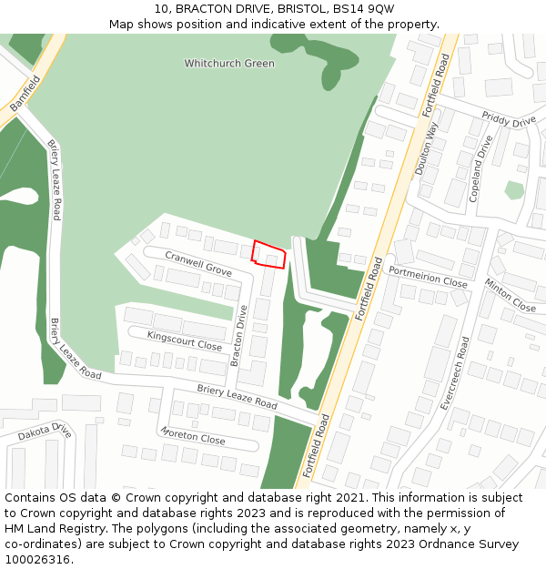 10, BRACTON DRIVE, BRISTOL, BS14 9QW: Location map and indicative extent of plot