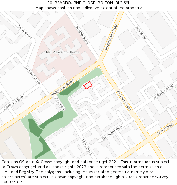 10, BRADBOURNE CLOSE, BOLTON, BL3 6YL: Location map and indicative extent of plot