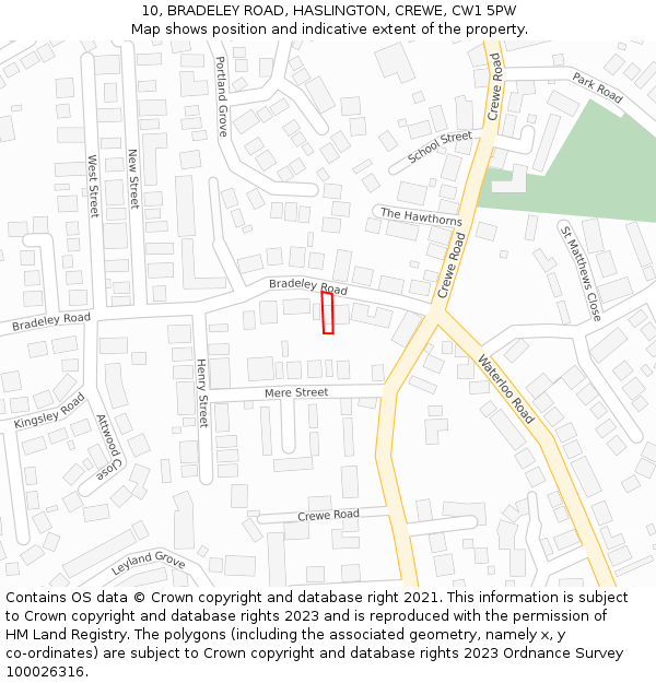 10, BRADELEY ROAD, HASLINGTON, CREWE, CW1 5PW: Location map and indicative extent of plot