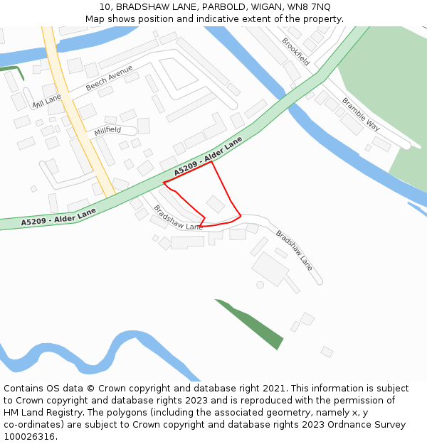 10, BRADSHAW LANE, PARBOLD, WIGAN, WN8 7NQ: Location map and indicative extent of plot