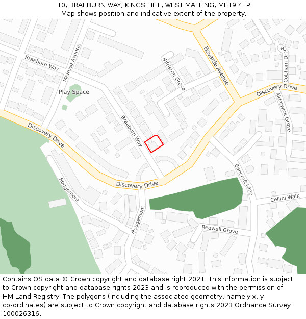 10, BRAEBURN WAY, KINGS HILL, WEST MALLING, ME19 4EP: Location map and indicative extent of plot