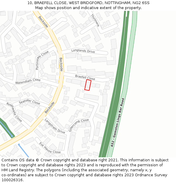 10, BRAEFELL CLOSE, WEST BRIDGFORD, NOTTINGHAM, NG2 6SS: Location map and indicative extent of plot