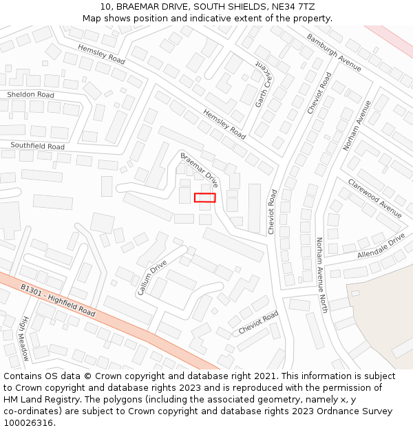 10, BRAEMAR DRIVE, SOUTH SHIELDS, NE34 7TZ: Location map and indicative extent of plot