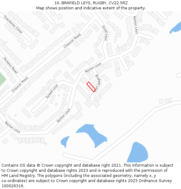 10, BRAFIELD LEYS, RUGBY, CV22 5RZ: Location map and indicative extent of plot