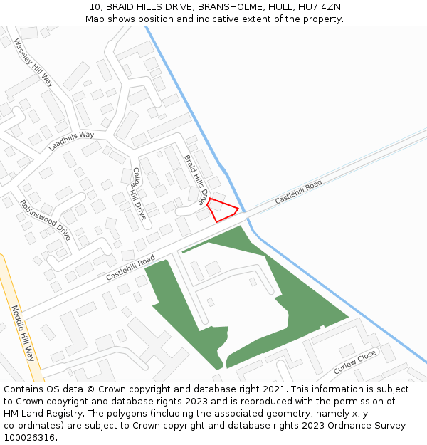 10, BRAID HILLS DRIVE, BRANSHOLME, HULL, HU7 4ZN: Location map and indicative extent of plot