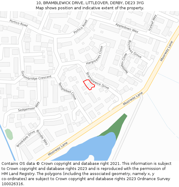 10, BRAMBLEWICK DRIVE, LITTLEOVER, DERBY, DE23 3YG: Location map and indicative extent of plot