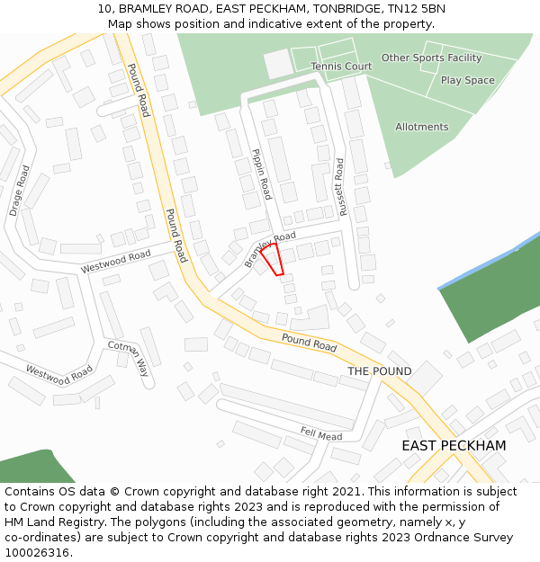 10, BRAMLEY ROAD, EAST PECKHAM, TONBRIDGE, TN12 5BN: Location map and indicative extent of plot