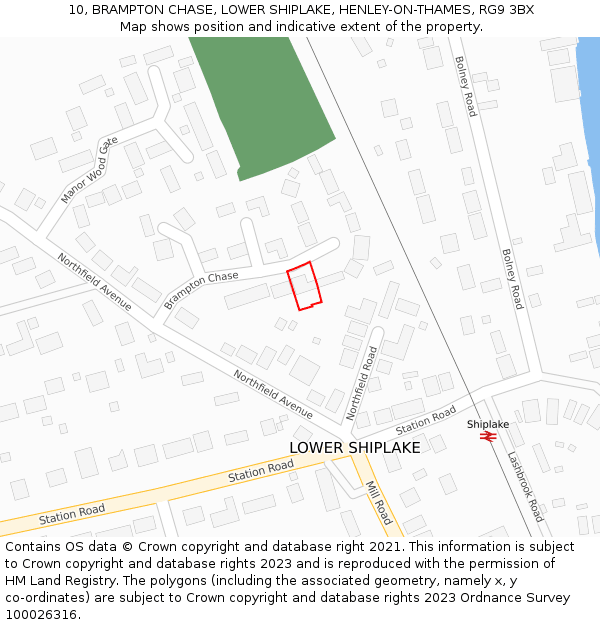 10, BRAMPTON CHASE, LOWER SHIPLAKE, HENLEY-ON-THAMES, RG9 3BX: Location map and indicative extent of plot
