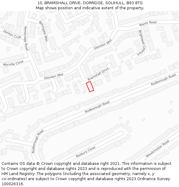 10, BRAMSHALL DRIVE, DORRIDGE, SOLIHULL, B93 8TG: Location map and indicative extent of plot