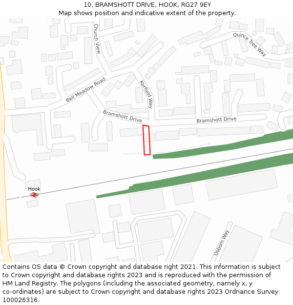 10, BRAMSHOTT DRIVE, HOOK, RG27 9EY: Location map and indicative extent of plot