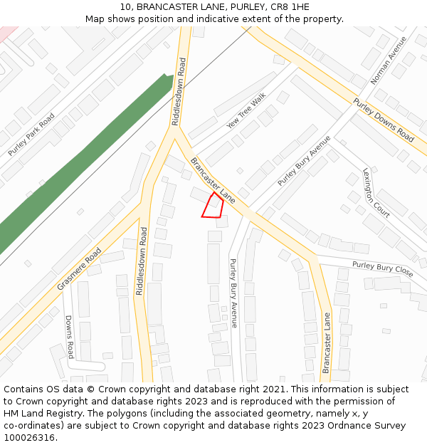 10, BRANCASTER LANE, PURLEY, CR8 1HE: Location map and indicative extent of plot