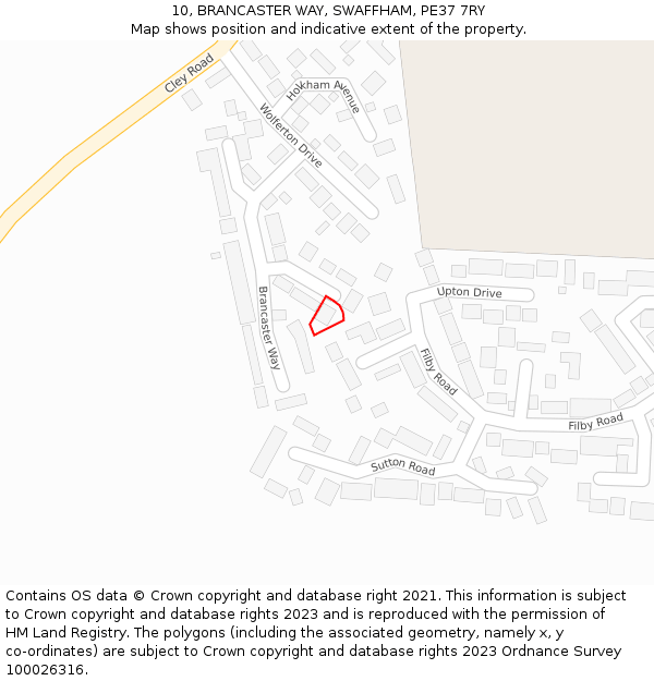 10, BRANCASTER WAY, SWAFFHAM, PE37 7RY: Location map and indicative extent of plot