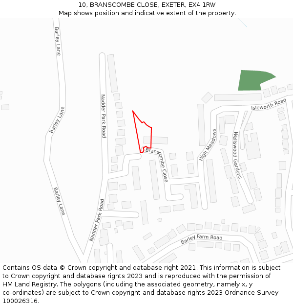 10, BRANSCOMBE CLOSE, EXETER, EX4 1RW: Location map and indicative extent of plot