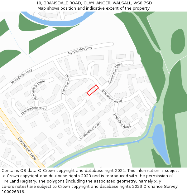 10, BRANSDALE ROAD, CLAYHANGER, WALSALL, WS8 7SD: Location map and indicative extent of plot