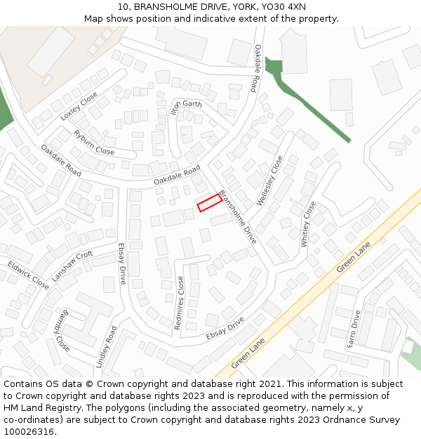 10, BRANSHOLME DRIVE, YORK, YO30 4XN: Location map and indicative extent of plot