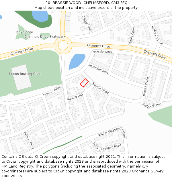 10, BRASSIE WOOD, CHELMSFORD, CM3 3FQ: Location map and indicative extent of plot