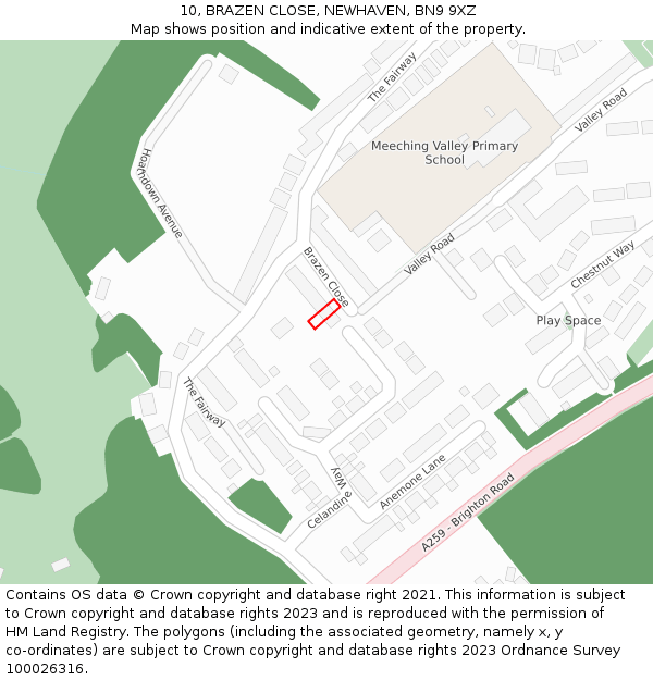 10, BRAZEN CLOSE, NEWHAVEN, BN9 9XZ: Location map and indicative extent of plot