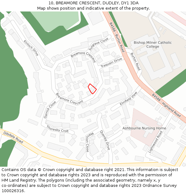 10, BREAMORE CRESCENT, DUDLEY, DY1 3DA: Location map and indicative extent of plot