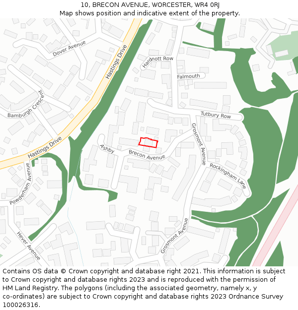 10, BRECON AVENUE, WORCESTER, WR4 0RJ: Location map and indicative extent of plot