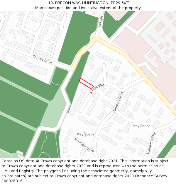 10, BRECON WAY, HUNTINGDON, PE29 6XZ: Location map and indicative extent of plot