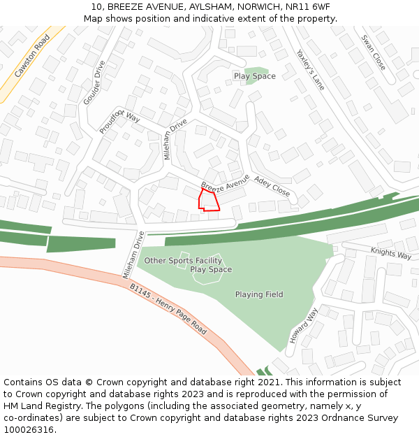 10, BREEZE AVENUE, AYLSHAM, NORWICH, NR11 6WF: Location map and indicative extent of plot