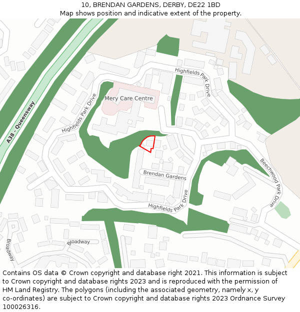 10, BRENDAN GARDENS, DERBY, DE22 1BD: Location map and indicative extent of plot