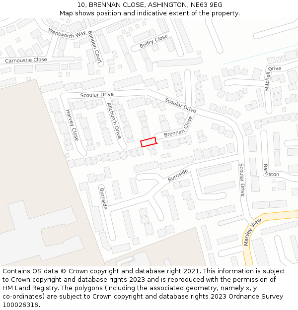 10, BRENNAN CLOSE, ASHINGTON, NE63 9EG: Location map and indicative extent of plot