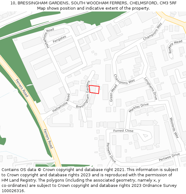 10, BRESSINGHAM GARDENS, SOUTH WOODHAM FERRERS, CHELMSFORD, CM3 5RF: Location map and indicative extent of plot