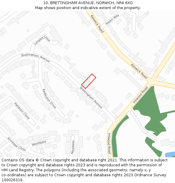 10, BRETTINGHAM AVENUE, NORWICH, NR4 6XG: Location map and indicative extent of plot