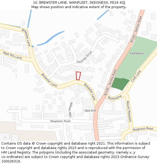 10, BREWSTER LANE, WAINFLEET, SKEGNESS, PE24 4QJ: Location map and indicative extent of plot