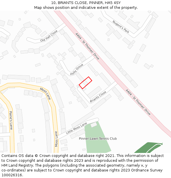 10, BRIANTS CLOSE, PINNER, HA5 4SY: Location map and indicative extent of plot