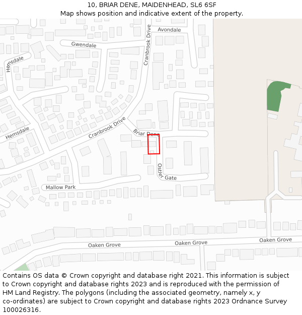 10, BRIAR DENE, MAIDENHEAD, SL6 6SF: Location map and indicative extent of plot