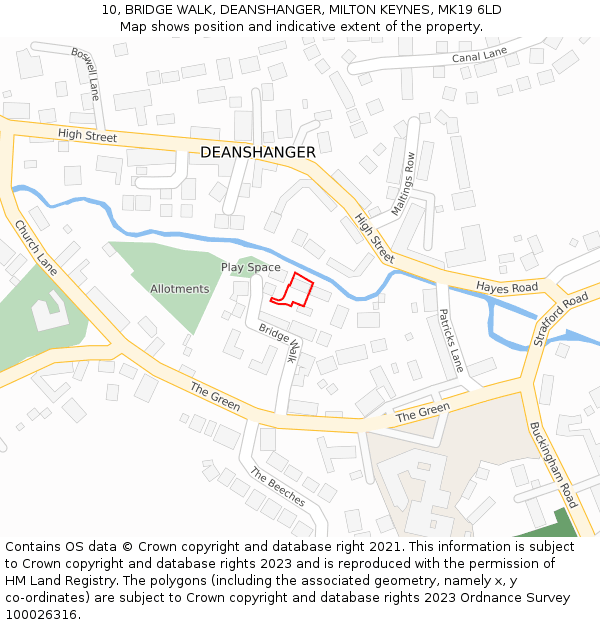 10, BRIDGE WALK, DEANSHANGER, MILTON KEYNES, MK19 6LD: Location map and indicative extent of plot