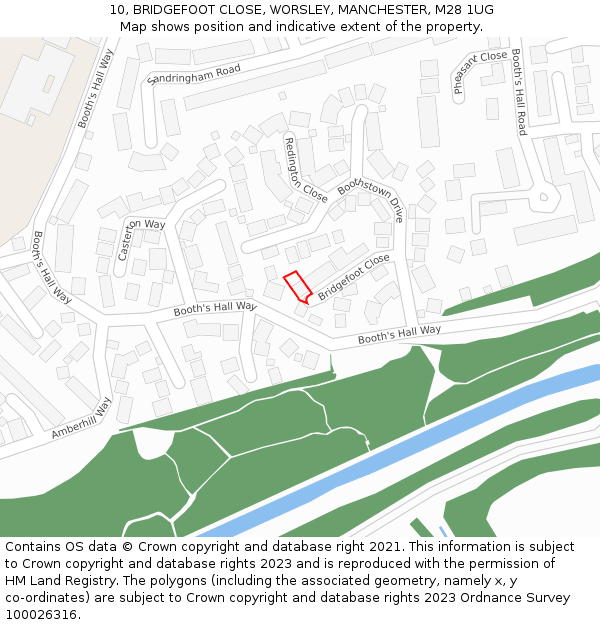 10, BRIDGEFOOT CLOSE, WORSLEY, MANCHESTER, M28 1UG: Location map and indicative extent of plot