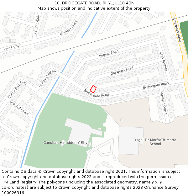 10, BRIDGEGATE ROAD, RHYL, LL18 4BN: Location map and indicative extent of plot