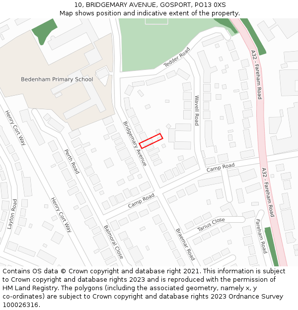 10, BRIDGEMARY AVENUE, GOSPORT, PO13 0XS: Location map and indicative extent of plot