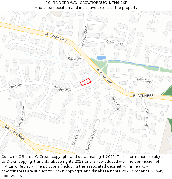 10, BRIDGER WAY, CROWBOROUGH, TN6 2XE: Location map and indicative extent of plot