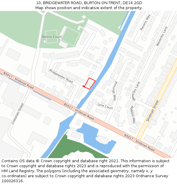 10, BRIDGEWATER ROAD, BURTON-ON-TRENT, DE14 2GD: Location map and indicative extent of plot