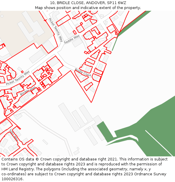 10, BRIDLE CLOSE, ANDOVER, SP11 6WZ: Location map and indicative extent of plot