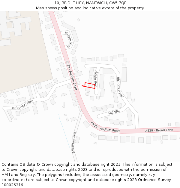 10, BRIDLE HEY, NANTWICH, CW5 7QE: Location map and indicative extent of plot