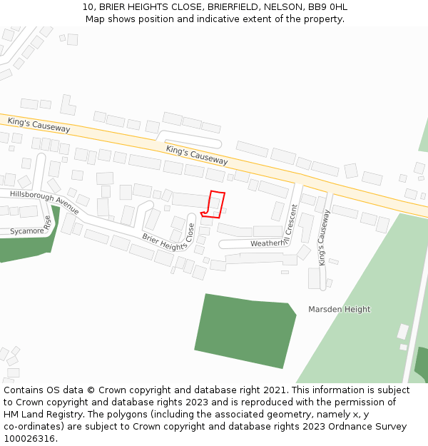 10, BRIER HEIGHTS CLOSE, BRIERFIELD, NELSON, BB9 0HL: Location map and indicative extent of plot